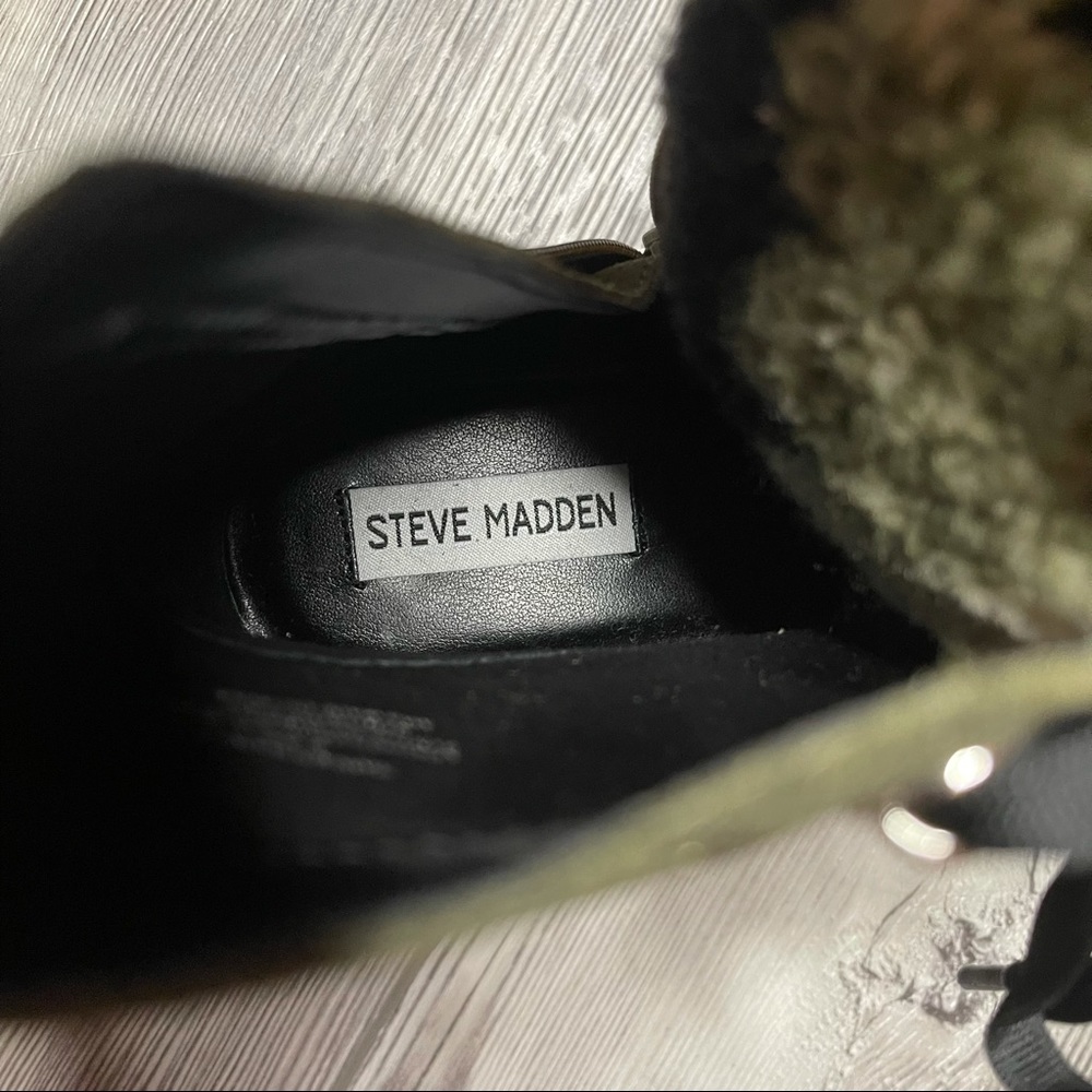 Steve Madden Rainier Green Suede Lace Up Fur Combat Boots - Picture 5 of 11